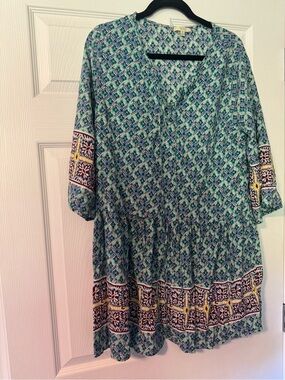 Kori Boho Print Teal Green Tunic Dress
